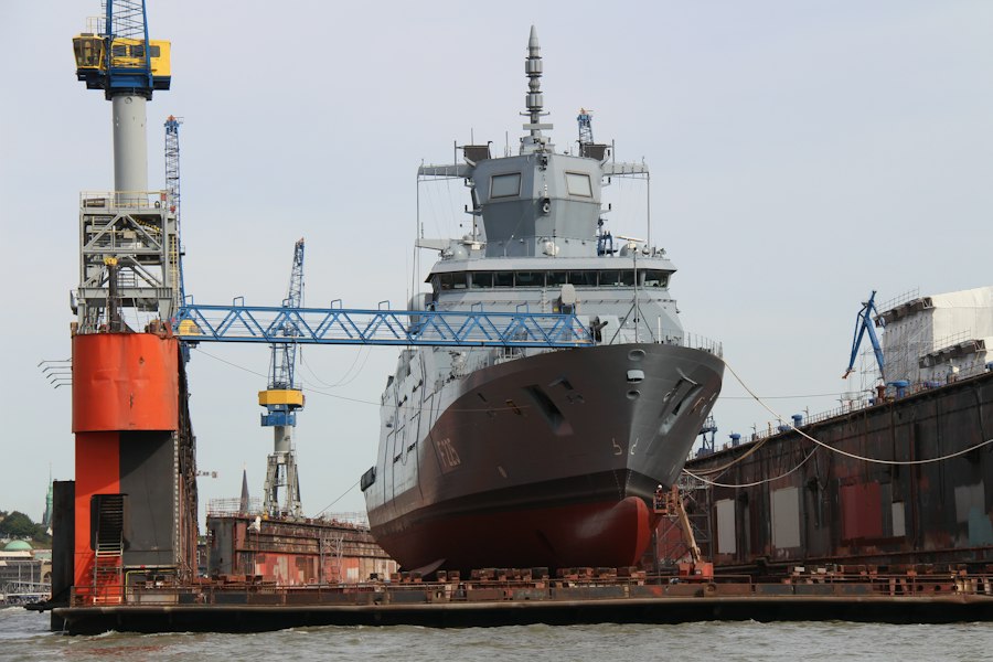 Vessel under repair in a shipyard dry dock